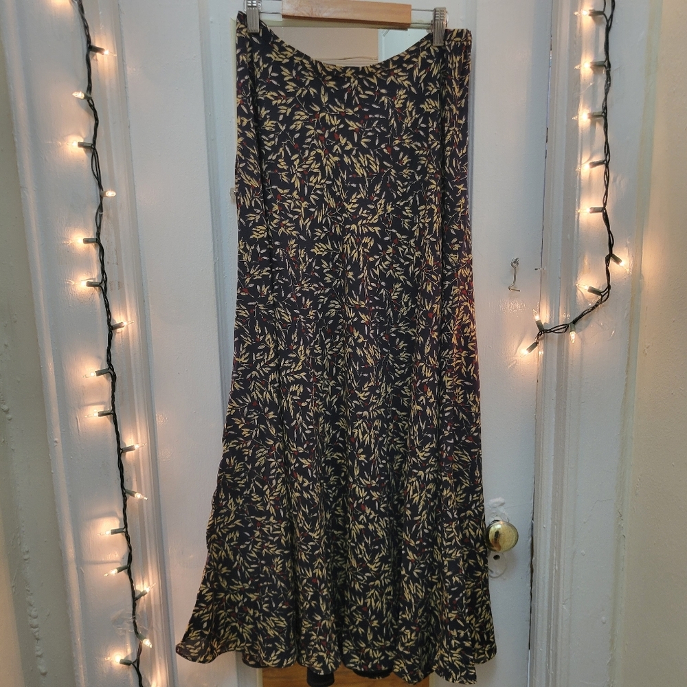 Jones New York Black and Yellow Silk Maxi Skirt Boho Cottagecore Fairycore Gypsy
